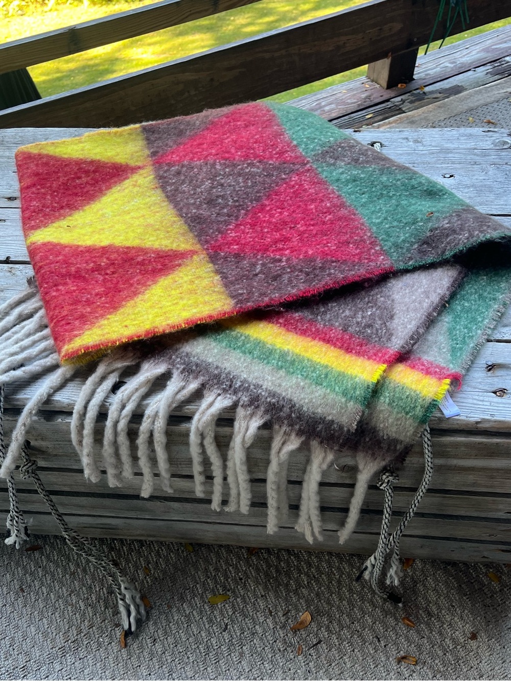 ComfyLuxe Vintage-Style Geometric Fringe Scarf Retro Southwestern Wool-Look